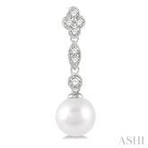 7 MM Cultured Pearls and 1/3 ctw Round Cut Diamond Drop Earrings in 14K White Gold